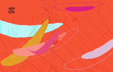 Karmaşık şekilli vektör kapağı şablonu veya elle çizilmiş cıvatalar. Çizgili dalgalı şekiller ve çizgi tasarımları. Düz tarzda soyut hipster arkaplan. Modern sanat modelleri. 