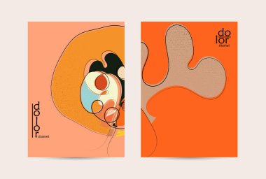 El çizimi meyve grunge desenli soyut vektör şablonu. Düz renkli gıda konsepti çizimi. Sağlıklı beslenme broşürü. Çizgi sanat meyvesi logosu tasarımı. Kavisli dalgalı çizgiler.