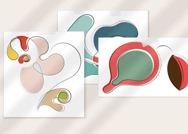 Gölge kaplamalı soyut el çizimi vektör çizimi poster. Çizgi sanatsal çizim ve doku. Retro düz renkler organik doğal tasarım. Organik sağlıklı vejetaryen karalaması..