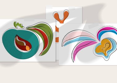 Gölge kaplamalı soyut el çizimi vektör çizimi poster. Çizgi sanatsal çizim ve doku. Retro düz renkler organik doğal tasarım. Organik sağlıklı vejetaryen karalaması..