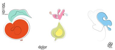 Soyut el çizimi vektör sanatsal logo seti beyaza izole edildi. Çizgi sanatsal çizim ve doku. Retro düz renkler organik doğal Eko gıda tasarımı. Organik sağlıklı vejetaryen karalaması..