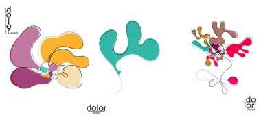 Soyut el çizimi vektör sanatsal logo seti beyaza izole edildi. Çizgi sanatsal çizim ve doku. Retro düz renkler organik doğal Eko gıda tasarımı. Organik sağlıklı vejetaryen karalaması..