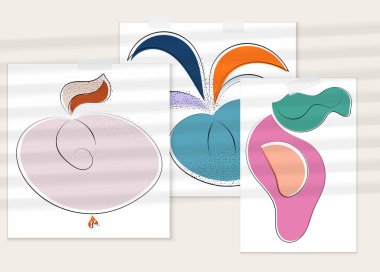 Gölge kaplamalı soyut el çizimi vektör çizimi poster. Çizgi sanatsal çizim ve doku. Retro düz renkler organik doğal tasarım. Organik sağlıklı vejetaryen karalaması..