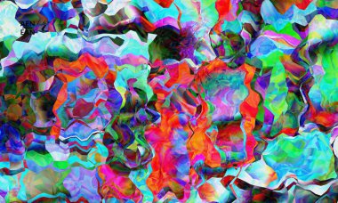 Soyut dijital çerçeve sanatsal vektör dokusu. Üst üste binen çok renkli dalgalı desenli filtreli şekiller. Canlı ışık efektleri, vitray camlar ya da kübizm sanat resimleri. Kitap kapağı şablonu.