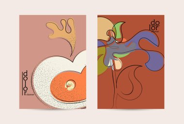 Eko ambalaj vektör tasarımı. Düz renkli meyve logosu ve grunge deseni. Doodle sebze çiziyor. Sağlıklı yiyecek. Vegan cıvata eskiz posteri. Yaz organik taze kavram.