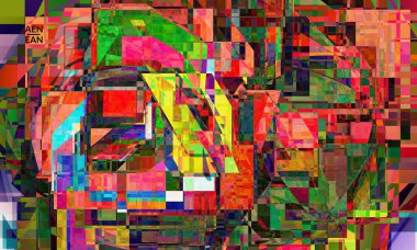 Soyut vektör duvar kağıdı. Üst üste binen küçük renkli kareler. Retro TV test hatası dijital sanat. Piksel düzensiz geometrik desen. Web veri siber uzay bilgisayar filtrelenmiş dokusu.