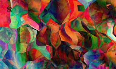 Çok renkli dalgalı desenler üst üste filtrelenmiş şekiller. Canlı ışık efektleri, vitraylı camlar ya da kübizm sanat resimleri. Pazarlama teknolojileri için soyut vektör şablonu.