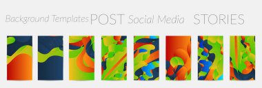 Soyut vektör Instagram hikayeleri arka plan parlak dalgalı organik şekiller örtüşen grunge desenli. Disko müziği 80 'lerin poster tasarımı. Kare ya da kenarı blokla. Sosyal medya destekleyici.