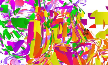 Parlak renkli küçük parçacık patlaması içeren soyut iniş sayfası şablonu. Spor müziği sosyal medya düzeni. Dış uzay hareketli optik sanat dinamik arka planı. Gelecekçi vektör.