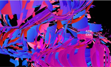 Parlak renkli küçük parçacık patlaması içeren soyut iniş sayfası şablonu. Spor müziği sosyal medya düzeni. Dış uzay hareketli optik sanat dinamik arka planı. Gelecekçi vektör.