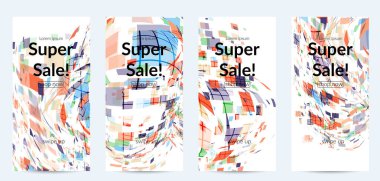 Kare piksel beyaz üzerine çok renkli mozaik. Üstüste binen saydam gecekonducular hareket etkisi yaratır. Renkli dinamik geometri. Spor arkaplanı.