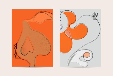 Vektör uçucu şablonu. Soyut el şafağı meyve posteri. Grange desenli düz tasarım. Organik doğal gıda sanatsal illüstrasyonu. Düzgün kıvrımlı çizgi çizgi çizgi çizgi çizgi logosu.