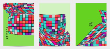 Kare piksel mozaik şekli bozulmuş. Düz retro renklerin üzerine siyah tel çerçeve. Soyut hava balonu vektör arkaplanı.