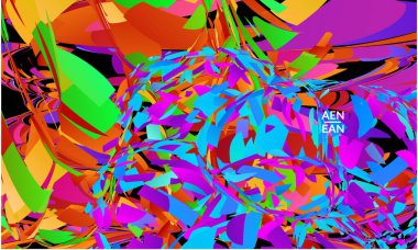 Parlak renkli küçük parçacık patlaması içeren soyut iniş sayfası şablonu. Spor müziği sosyal medya düzeni. Dış uzay hareketli optik sanat dinamik arka planı. Gelecekçi vektör.