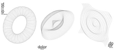 Soyut vektör tel çerçeve geometrik şekil seti. Düşük polyester ağ logosu tasarımı. Fütürist nesne tasarım elemanı. Bilim teknolojisi için 3 boyutlu dijital matematik modeli. Çizgi sanatı arkaplanı.