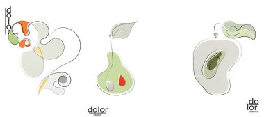 Soyut el çizimi vektör sanatsal logo seti beyaza izole edildi. Çizgi sanatsal çizim ve doku. Retro düz renkler organik doğal Eko gıda tasarımı. Organik sağlıklı vejetaryen karalaması..