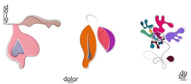 Soyut el çizimi vektör sanatsal logo seti beyaza izole edildi. Çizgi sanatsal çizim ve doku. Retro düz renkler organik doğal Eko gıda tasarımı. Organik sağlıklı vejetaryen karalaması..