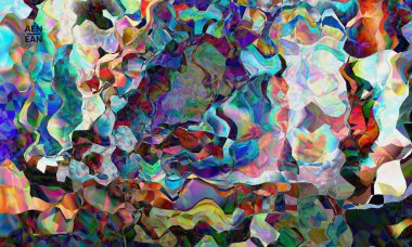 Soyut dijital çerçeve sanatsal vektör dokusu. Üst üste binen çok renkli dalgalı desenli filtreli şekiller. Canlı ışık efektleri, vitray camlar ya da kübizm sanat resimleri. Kitap kapağı şablonu.