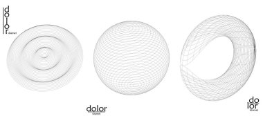 Soyut vektör tel çerçeve geometrik şekil seti. Düşük polyester ağ logosu tasarımı. Fütürist nesne tasarım elemanı. Bilim teknolojisi için 3 boyutlu dijital matematik modeli. Çizgi sanatı arkaplanı.