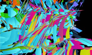 Parlak renkli küçük parçacık patlaması içeren soyut iniş sayfası şablonu. Spor müziği sosyal medya düzeni. Dış uzay hareketli optik sanat dinamik arka planı. Gelecekçi vektör.