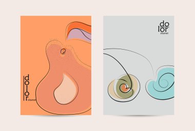 El çizimi meyve grunge desenli soyut vektör şablonu. Düz renkli gıda konsepti çizimi. Sağlıklı beslenme broşürü. Çizgi sanat meyvesi logosu tasarımı. Kavisli dalgalı çizgiler.