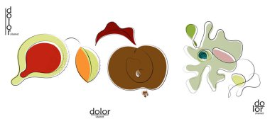 Soyut el çizimi vektör sanatsal logo seti beyaza izole edildi. Çizgi sanatsal çizim ve doku. Retro düz renkler organik doğal Eko gıda tasarımı. Organik sağlıklı vejetaryen karalaması..