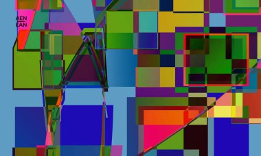 Soyut vektör duvar kağıdı. Büyük, renkli, örtüşen kareler. Retro TV test hatası dijital sanat. Piksel düzensiz geometrik desen. Büyük veri siber uzay bilgisayarlı filtrelenmiş doku.