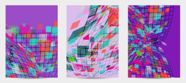 Kare piksel mozaik şekli bozulmuş. Şeffaf gecekonducular dinamik hareket etkisi yaratır. Soyut hava balonu vektör arkaplanı.