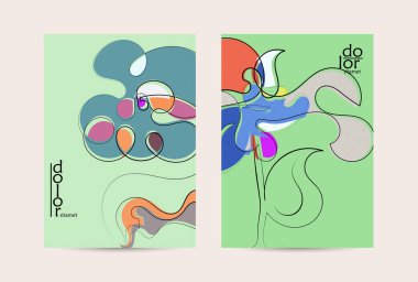 Vektör uçucu şablonu. Soyut el şafağı meyve posteri. Grange desenli düz tasarım. Organik doğal gıda sanatsal illüstrasyonu. Düzgün kıvrımlı çizgi çizgi çizgi çizgi çizgi logosu.