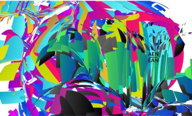 Parlak renkli küçük parçacık patlaması içeren soyut iniş sayfası şablonu. Spor müziği sosyal medya düzeni. Dış uzay hareketli optik sanat dinamik arka planı. Gelecekçi vektör.