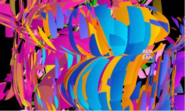 Parlak renkli küçük parçacık patlaması içeren soyut iniş sayfası şablonu. Spor müziği sosyal medya düzeni. Dış uzay hareketli optik sanat dinamik arka planı. Gelecekçi vektör.