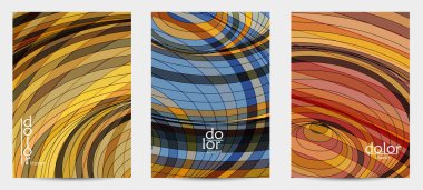 Fütürist çok renkli tel çerçeve geometrik şekilli soyut vektör uçuş şablonu. Üç boyutlu dijital bilim modeli konsepti. Web teknolojisi kapak tasarımı. Dalgalı çizgiler ve ızgara dokusu.