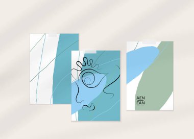 Modern kart seti şablonunda soyut otantik portre. Bir çizgi sürekli çizilmiş karalama vektör çizimi. Modern Kübizm Sanatı tarzında çağdaş kompozisyon. Gölge örtüsüyle ayarlayın.