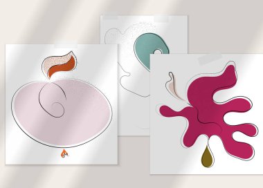 Gölge kaplamalı soyut el çizimi vektör çizimi poster. Çizgi sanatsal çizim ve doku. Retro düz renkler organik doğal tasarım. Organik sağlıklı vejetaryen karalaması..