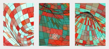 Fütürist çok renkli tel çerçeve geometrik şekilli soyut vektör uçuş şablonu. Üç boyutlu dijital bilim modeli konsepti. Web teknolojisi kapak tasarımı. Dalgalı çizgiler ve ızgara dokusu.