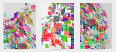 Kare piksel mozaik şekli bozulmuş. Şeffaf gecekonducular dinamik hareket etkisi yaratır. Soyut hava balonu vektör arkaplanı.