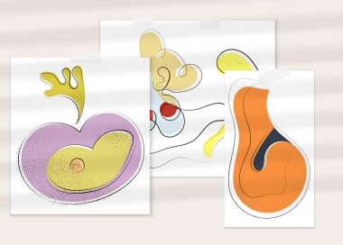 Gölge kaplamalı soyut el çizimi vektör çizimi poster. Çizgi sanatsal çizim ve doku. Retro düz renkler organik doğal tasarım. Organik sağlıklı vejetaryen karalaması..