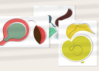 Gölge kaplamalı soyut el çizimi vektör çizimi poster. Çizgi sanatsal çizim ve doku. Retro düz renkler organik doğal tasarım. Organik sağlıklı vejetaryen karalaması..