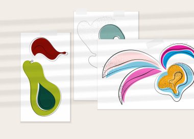 Gölge kaplamalı soyut el çizimi vektör çizimi poster. Çizgi sanatsal çizim ve doku. Retro düz renkler organik doğal tasarım. Organik sağlıklı vejetaryen karalaması..