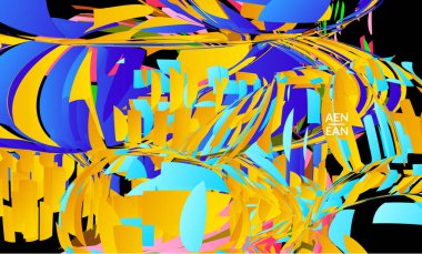 Parlak renkli küçük parçacık patlaması içeren soyut iniş sayfası şablonu. Spor müziği sosyal medya düzeni. Dış uzay hareketli optik sanat dinamik arka planı. Gelecekçi vektör.