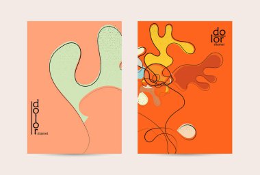 Eko ambalaj vektör tasarımı. Düz renkli meyve logosu ve grunge deseni. Doodle sebze çiziyor. Sağlıklı yiyecek. Vegan cıvata eskiz posteri. Yaz organik taze kavram.