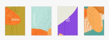 Karmaşık şekilli vektör kapağı şablonu veya elle çizilmiş cıvatalar. Çizgili dalgalı şekiller ve çizgi tasarımları. Düz tarzda soyut hipster arkaplan. Modern sanat modelleri.