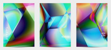 Soyut düzensiz çokgen arkaplan. Kristal veya elmas yapısında yansıyan ışığın çok renkli gradyanı. Kırılgan, keskin buz ya da cam dokusu. Düşük poli kübizmin çevre ışığı