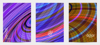 Fütürist çok renkli tel çerçeve geometrik şekilli soyut vektör uçuş şablonu. Üç boyutlu dijital bilim modeli konsepti. Web teknolojisi kapak tasarımı. Dalgalı çizgiler ve ızgara dokusu.