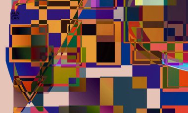 Soyut vektör duvar kağıdı. Büyük, renkli, örtüşen kareler. Retro TV test hatası dijital sanat. Piksel düzensiz geometrik desen. Büyük veri siber uzay bilgisayarlı filtrelenmiş doku.