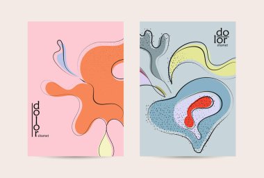 Eko ambalaj vektör tasarımı. Düz renkli meyve logosu ve grunge deseni. Doodle sebze çiziyor. Sağlıklı yiyecek. Vegan cıvata eskiz posteri. Yaz organik taze kavram.