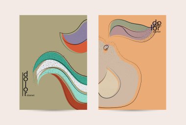 Retro düz renkli organik gıda broşürü. El çizimi meyve çizgisi logosu tasarımı. Yumuşak kıvrımlı grange desenli bitkisel çizgi çizgi. Sağlıklı beslenme broşürü düzeni.