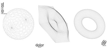 Soyut vektör ağ nesne simgesi seti. Çokgen geometrik şekil. Matematik ya da kimya için bilgisayar modelliği. Çizgi optik sanat tasarımı. Dalgalı bir yüzey. Kablo çerçeve logo tasarımı. 