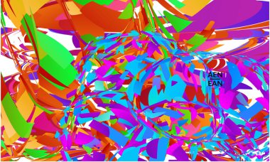 Parlak renkli küçük parçacık patlaması içeren soyut iniş sayfası şablonu. Spor müziği sosyal medya düzeni. Dış uzay hareketli optik sanat dinamik arka planı. Gelecekçi vektör.