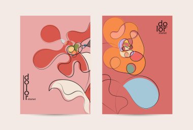 El çizimi meyve grunge desenli soyut vektör şablonu. Düz renkli gıda konsepti çizimi. Sağlıklı beslenme broşürü. Çizgi sanat meyvesi logosu tasarımı. Kavisli dalgalı çizgiler.